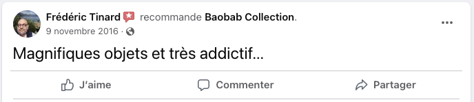 Exemple d'avis sur la page Facebook de Baobab Collection